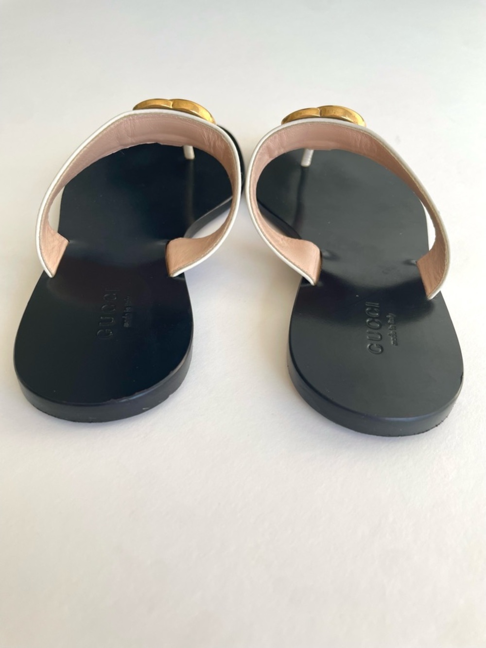 Gucci Marmont GG Logo Flat Cream Leather Flip Flop Sandals Size 35.5 US 5.5 - Picture 5 of 12